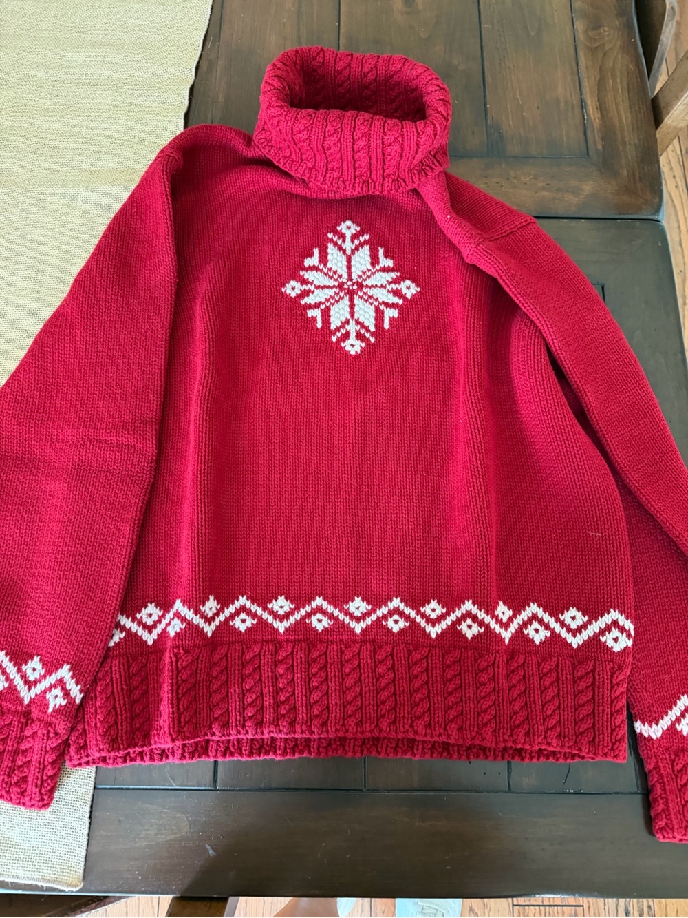 Lauren Ralph Lauren Red Turtleneck Sweater with White Snowflake